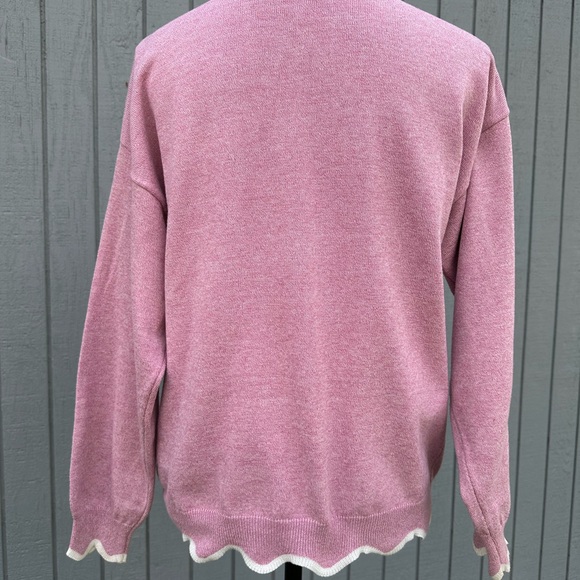 Pretty in Pink Sweater with White Trim - Picture 7 of 9